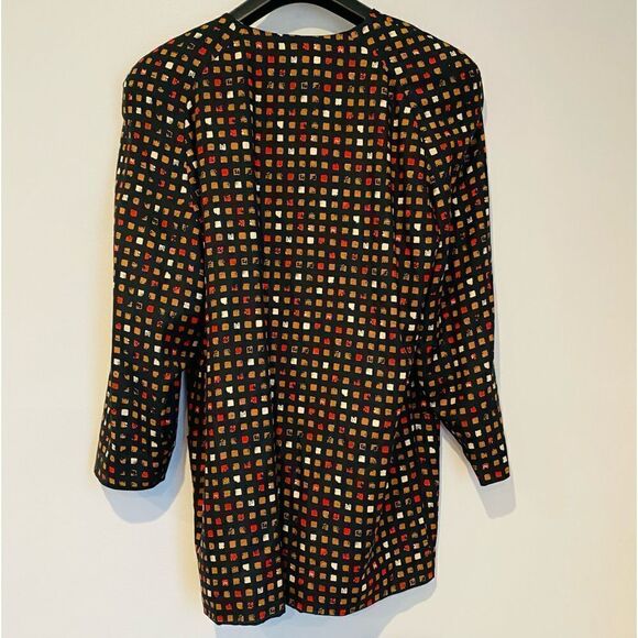 Paul Alexander Vintage Geometric Open Wool Silk Oversized Blazer Size 12 - Picture 3 of 4